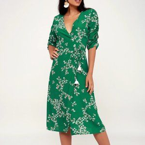 Faithfull the Brand Anne Marie Green Floral Print Wrap Midi Dress